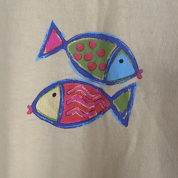 Women’s Fresh Produce Yellow Pullover Fish Print Sweatshirt Size Small - Picture 3 of 8